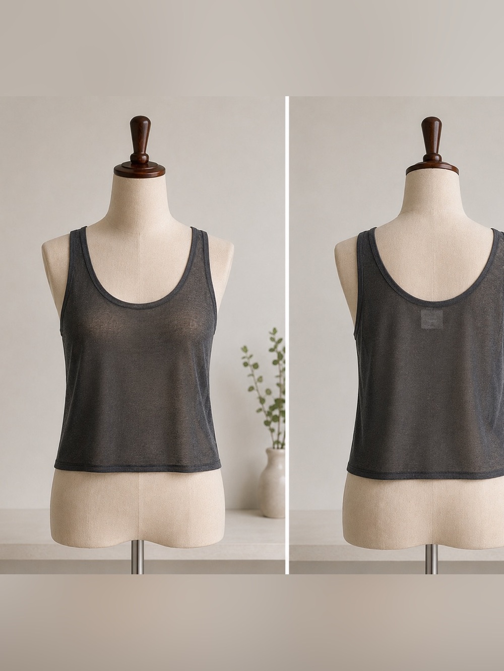Women's Sheer Metallic Shimmer Knit Tank Top – Dark Gray – Size S